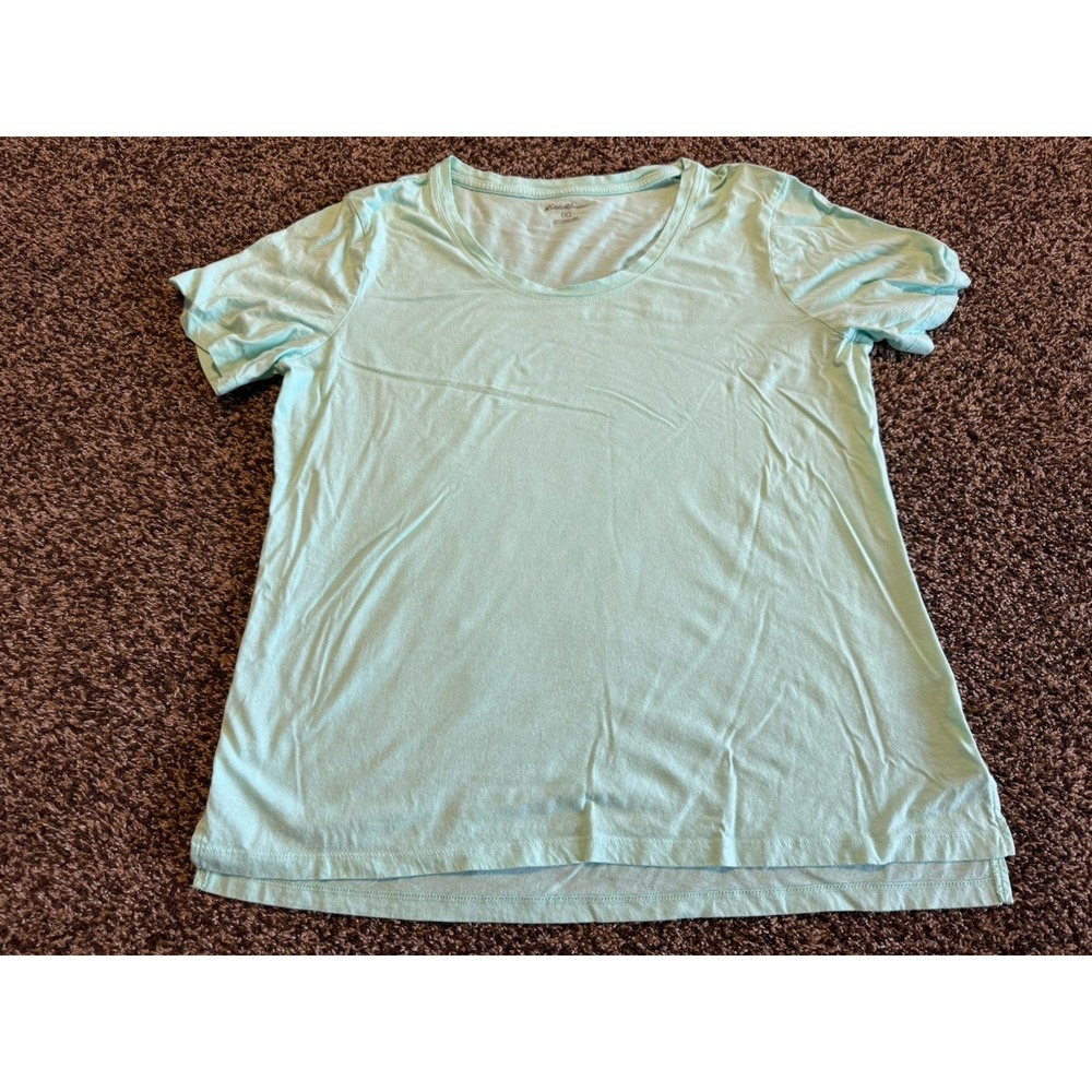 Eddie Bauer T-Shirt Women's XL Green Scoop Neck Side Slit Short Sleeve